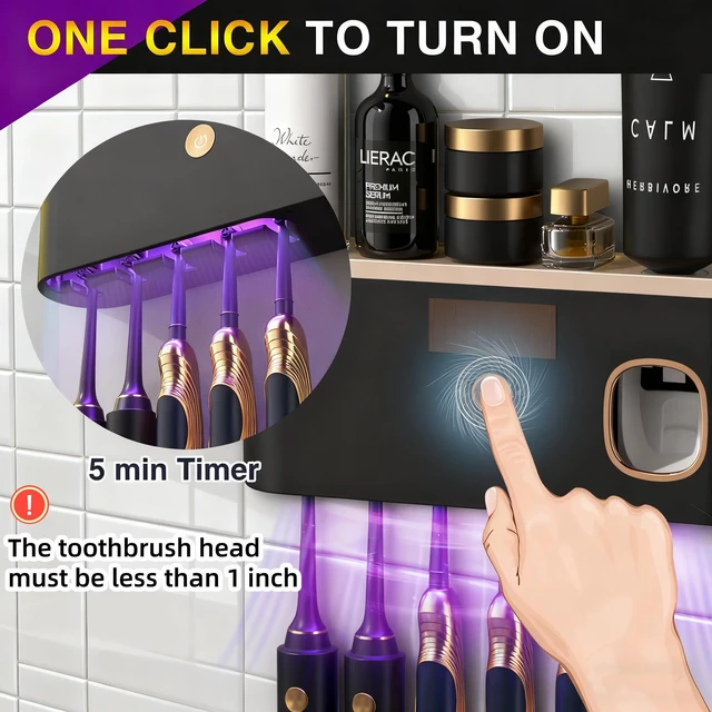 Alt view image 4 of 7 - Toothbrush Holders for Bathrooms, Toothbrush Holder Wall Mounted with Toothpaste Dispenser, Rechargeable Cordless Wall Mounted Tooth Brushing Holder