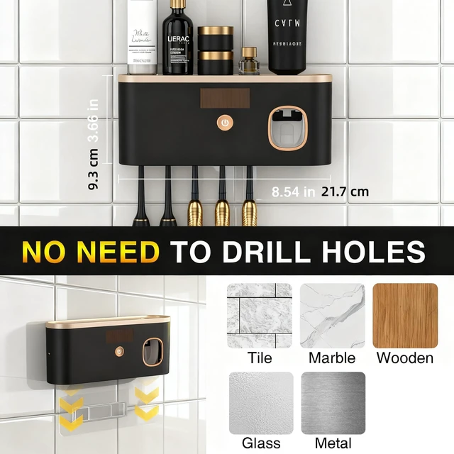 Alt view image 6 of 7 - Toothbrush Holders for Bathrooms, Toothbrush Holder Wall Mounted with Toothpaste Dispenser, Rechargeable Cordless Wall Mounted Tooth Brushing Holder