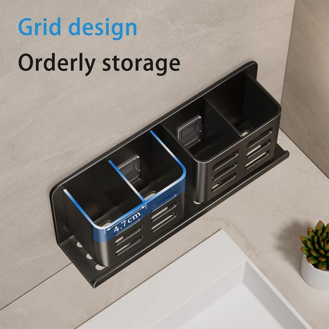 Alt view image 4 of 7 - Aluminum Toothbrush Holder Wall-MountedBathroom Rack4 SlotBlack | Bracket Shower Toothbrush Razor Holder Suitable for Toothbrush, Toothpaste, Razor and Comb etc Bathroom Storage