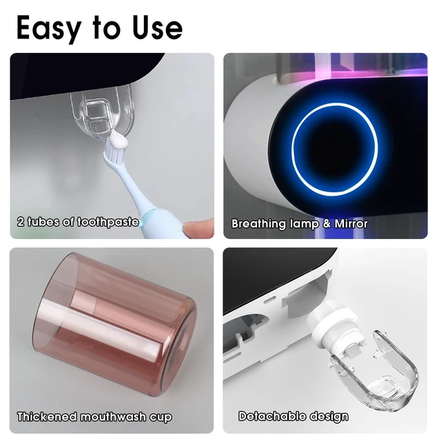 Alt view image 7 of 7 - UV Toothbrush Sanitizer Holder Wall Mount Toothpaste Dispenser, 3-Cup | Auto-Cycle Disinfection Toothbrush Holders UV Toothbrush Sanitizer & Toothpaste Dispenser, Breathing Light