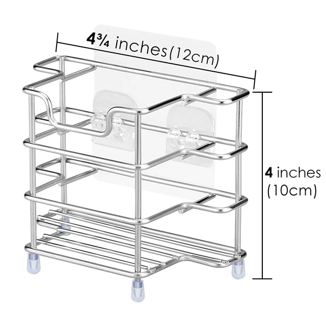 Alt view image 3 of 6 - Self-Adhesive Toothbrush Holder, 3-Slot Stainless Steel Stand | Adhesive Hanger For Smooth Surfaces, Wall-Mount Or Countertop Use, Ventilated Design, Includes Double-Hook Sticker