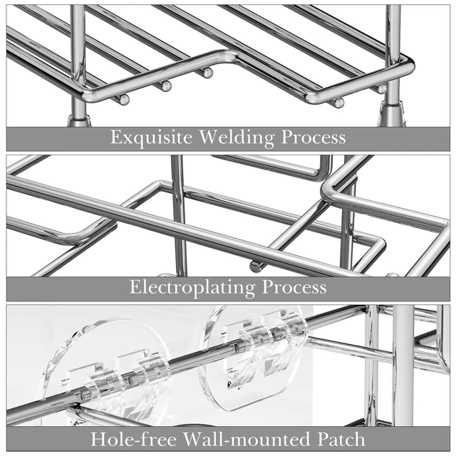 Alt view image 5 of 6 - Self-Adhesive Toothbrush Holder, 3-Slot Stainless Steel Stand | Adhesive Hanger For Smooth Surfaces, Wall-Mount Or Countertop Use, Ventilated Design, Includes Double-Hook Sticker