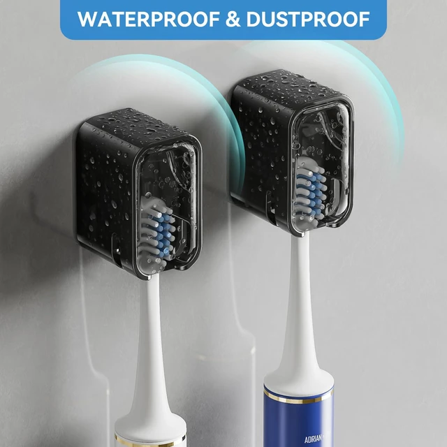 Alt view image 2 of 7 - Toothbrush Holders for Bathrooms with Innovation Single Slot 2PCS | Toothbrush Holder Wall Mounted with Cover for Shower, Single Toothbrush Dispenser Storage Organizer for Family & Travel