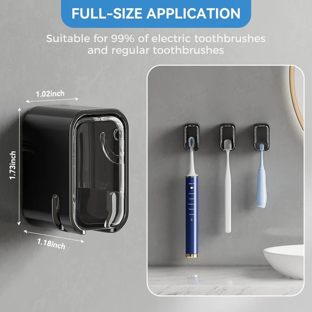 Alt view image 5 of 7 - Toothbrush Holders for Bathrooms with Innovation Single Slot 2PCS | Toothbrush Holder Wall Mounted with Cover for Shower, Single Toothbrush Dispenser Storage Organizer for Family & Travel