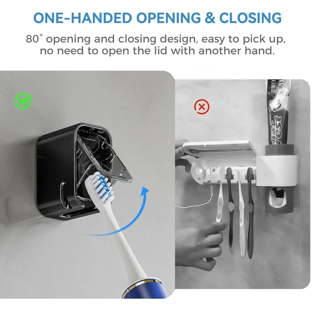 Alt view image 4 of 7 - Toothbrush Holders for Bathrooms with Innovation Single Slot 2PCS | Toothbrush Holder Wall Mounted with Cover for Shower, Single Toothbrush Dispenser Storage Organizer for Family & Travel
