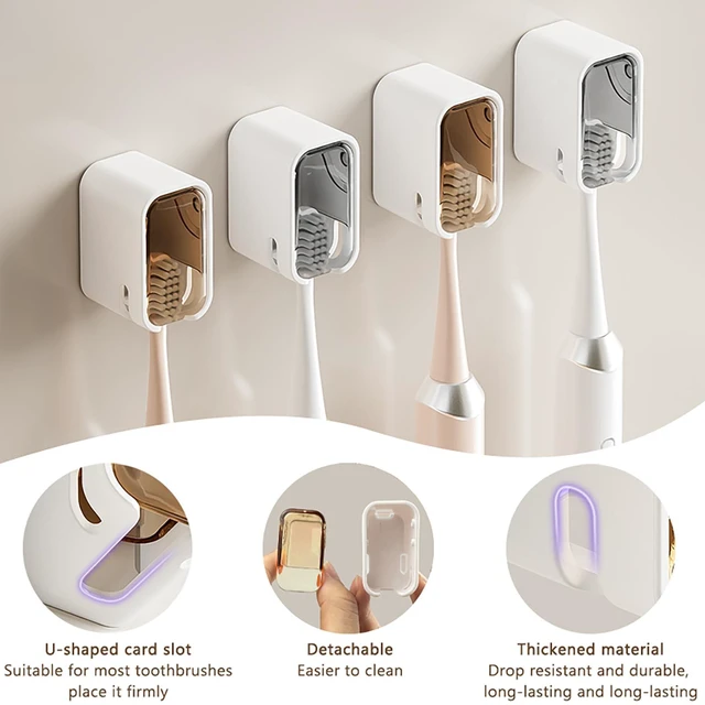Alt view image 6 of 7 - 2PCS Toothbrush Holders Wall Mounted with Cover Tooth Brush Holder | Wall Toothbrush Holders for Bathrooms Shower Single Toothbrush Organizer for Travel and Home