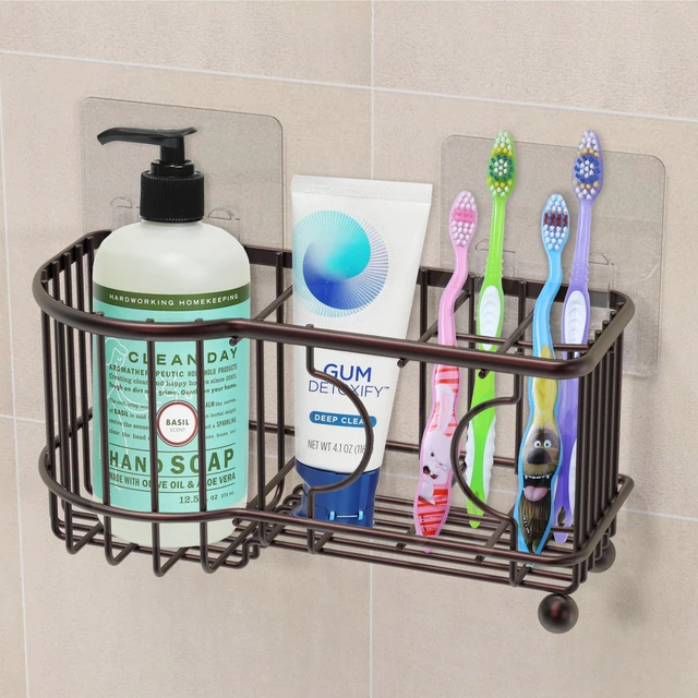 Main image of 6 Slots Toothbrush Holder Adhesive Wall Organizer, Bronze