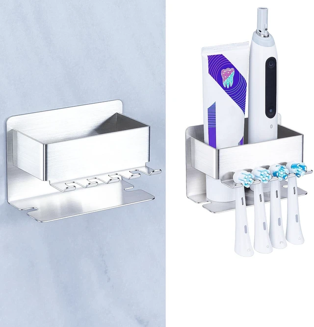 Main image of Toothbrush Head Holders, Electric Tooth Brush Head Holder, Adhesive Toothpaste Holder for Shower Bathrooms, Wall Mounted Tooth Brushing Holder Organizer Storage (Silver, Small)