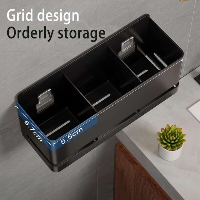 Alt view image 4 of 7 - Electric Toothbrush Holder, Toothbrush Holders wall Mounted3 Slot | Aluminum toothbrush holder, drill-free, 3-slot storage; suitable for use in bathrooms, kitchens, and studies.