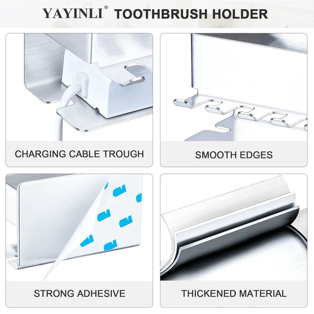 Alt view image 2 of 7 - Toothbrush Head Holders, Electric Tooth Brush Head Holder, Adhesive Toothpaste Holder for Shower Bathrooms, Wall Mounted Tooth Brushing Holder Organizer Storage (Silver, Small)