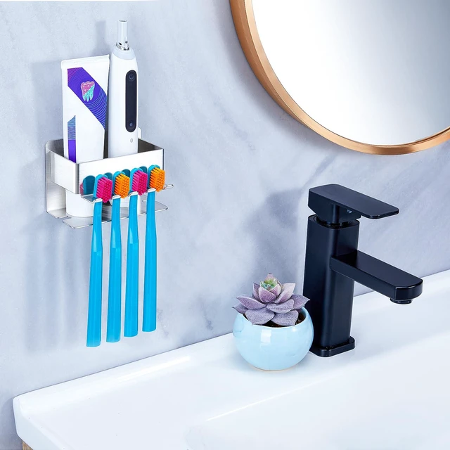 Alt view image 3 of 7 - Toothbrush Head Holders, Electric Tooth Brush Head Holder, Adhesive Toothpaste Holder for Shower Bathrooms, Wall Mounted Tooth Brushing Holder Organizer Storage (Silver, Small)