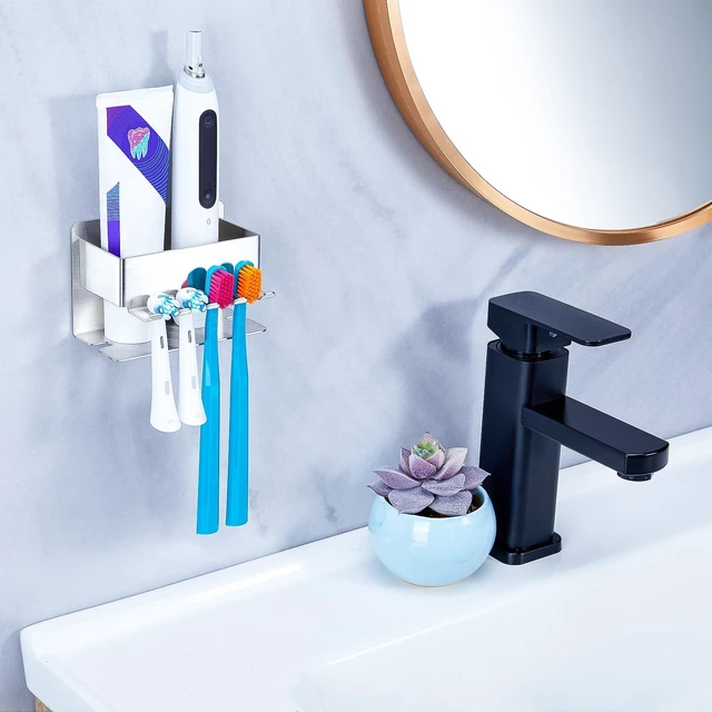 Alt view image 4 of 7 - Toothbrush Head Holders, Electric Tooth Brush Head Holder, Adhesive Toothpaste Holder for Shower Bathrooms, Wall Mounted Tooth Brushing Holder Organizer Storage (Silver, Small)