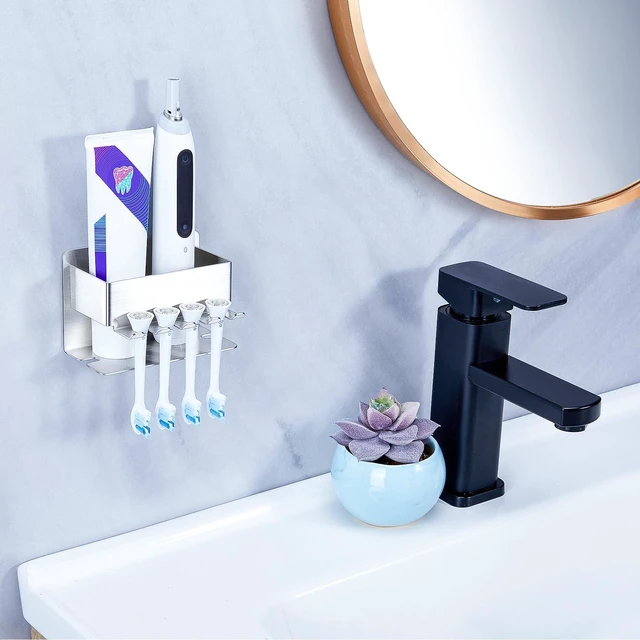 Alt view image 5 of 7 - Toothbrush Head Holders, Electric Tooth Brush Head Holder, Adhesive Toothpaste Holder for Shower Bathrooms, Wall Mounted Tooth Brushing Holder Organizer Storage (Silver, Small)