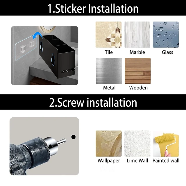 Alt view image 6 of 7 - Electric Toothbrush Holder, Toothbrush Holders wall Mounted3 Slot | Aluminum toothbrush holder, drill-free, 3-slot storage; suitable for use in bathrooms, kitchens, and studies.