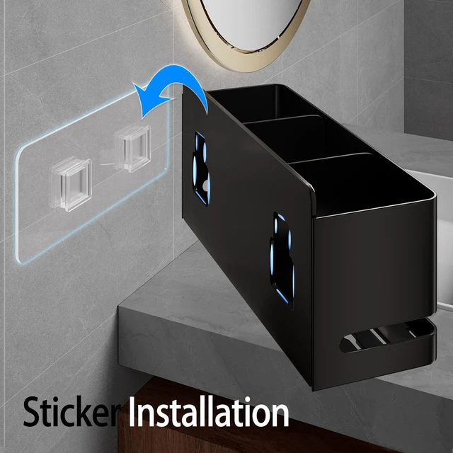 Alt view image 5 of 7 - Electric Toothbrush Holder, Toothbrush Holders wall Mounted3 Slot | Aluminum toothbrush holder, drill-free, 3-slot storage; suitable for use in bathrooms, kitchens, and studies.
