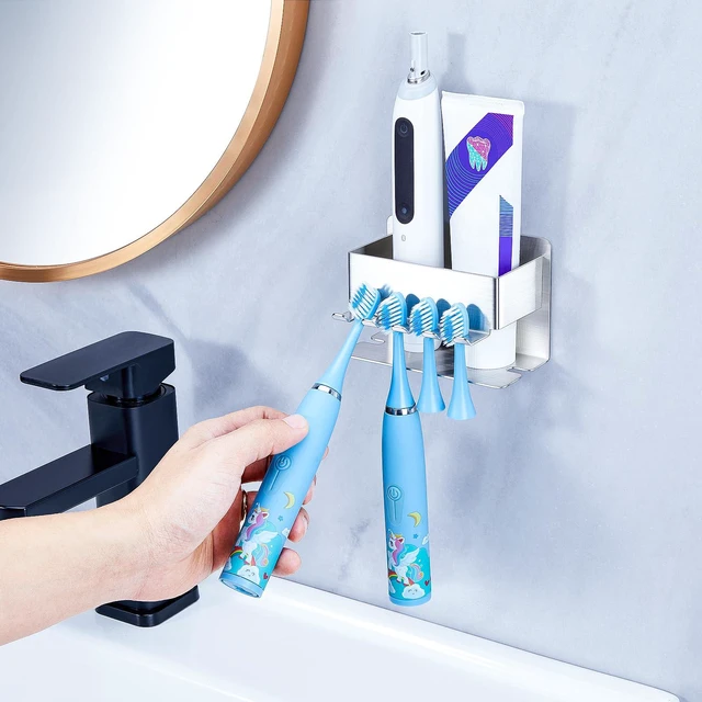 Alt view image 6 of 7 - Toothbrush Head Holders, Electric Tooth Brush Head Holder, Adhesive Toothpaste Holder for Shower Bathrooms, Wall Mounted Tooth Brushing Holder Organizer Storage (Silver, Small)