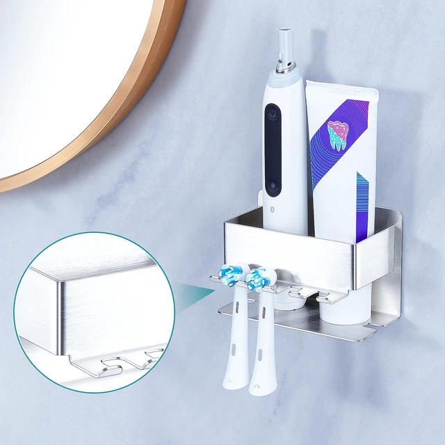 Alt view image 7 of 7 - Toothbrush Head Holders, Electric Tooth Brush Head Holder, Adhesive Toothpaste Holder for Shower Bathrooms, Wall Mounted Tooth Brushing Holder Organizer Storage (Silver, Small)