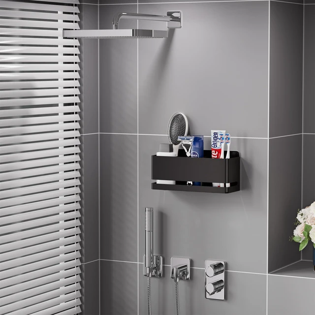 Alt view image 7 of 7 - Electric Toothbrush Holder, Toothbrush Holders wall Mounted3 Slot | Aluminum toothbrush holder, drill-free, 3-slot storage; suitable for use in bathrooms, kitchens, and studies.