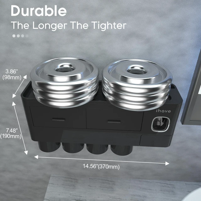 Alt view image 2 of 3 - Toothbrush Holders Wall Mounted with Toothpaste Dispenser & 4 Cups | All-in-One Bathroom Organizer: 4 Cups, 7 Slots, Toothpaste Dispenser, Large Tray & Drawer. Wall Mount, No Drilling Required
