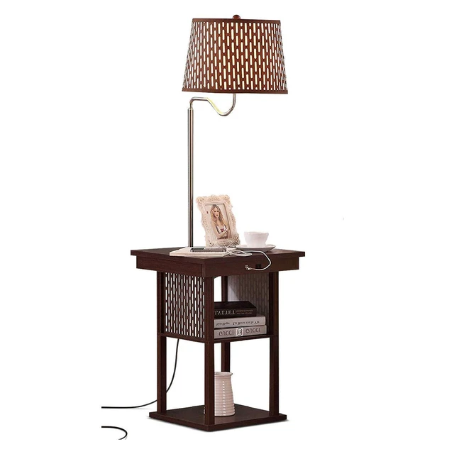 Main image of Madison Side Table with Lamp Combo with LED Bulb, Desk Lamp with USB Port, Bedside Reading Light, Modern End Table with Floor Lamp for Bedroom, Living Room, Office - Havana Brown