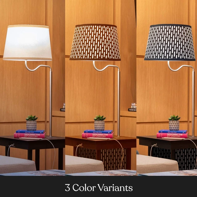 Alt view image 5 of 7 - Madison Side Table with Lamp Combo with LED Bulb, Desk Lamp with USB Port, Bedside Reading Light, Modern End Table with Floor Lamp for Bedroom, Living Room, Office - Havana Brown