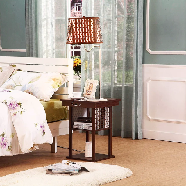 Alt view image 7 of 7 - Madison Side Table with Lamp Combo with LED Bulb, Desk Lamp with USB Port, Bedside Reading Light, Modern End Table with Floor Lamp for Bedroom, Living Room, Office - Havana Brown