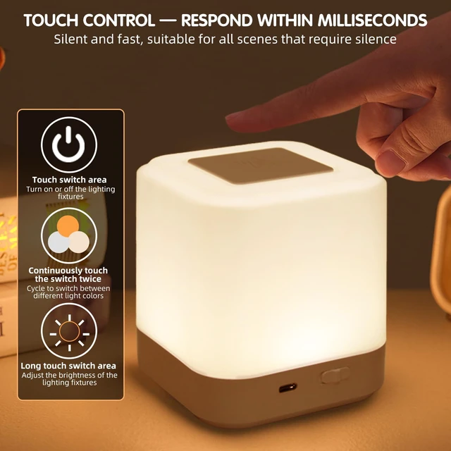 Alt view image 4 of 7 - Bedside Touch Lamp for Nightstand, Speech Control Smart Night Light, Touch Control Bedrooms Rechargeable Night Light,Eye Caring Battery Dimmable Night Lamp for Nursery Kids & Adult