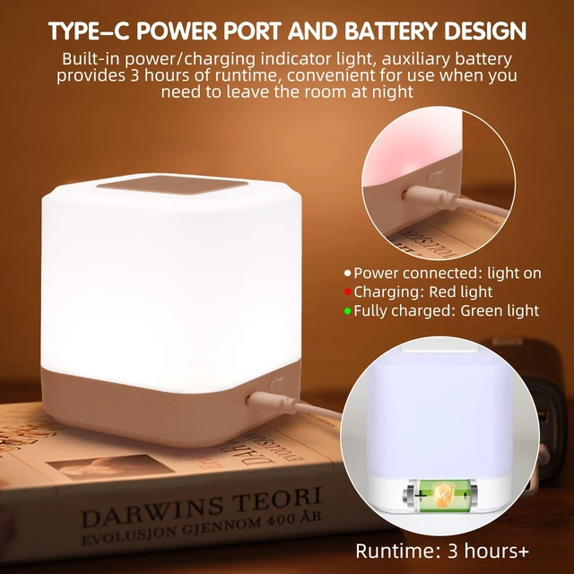 Alt view image 6 of 7 - Bedside Touch Lamp for Nightstand, Speech Control Smart Night Light, Touch Control Bedrooms Rechargeable Night Light,Eye Caring Battery Dimmable Night Lamp for Nursery Kids & Adult