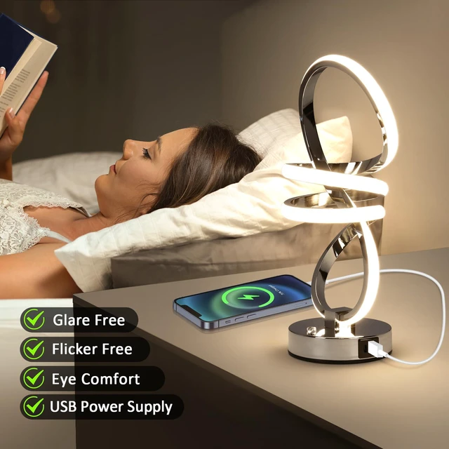 Alt view image 5 of 6 - RGB Spiral Table Lamp, Modern LED Table Lamp, Chrome Cool Bedside Lamps, 7 Colors & 10 Light Modes Touch Dimmable LED Nightstand Lamp with USB/Type C for Bedroom, Living Room,Silver