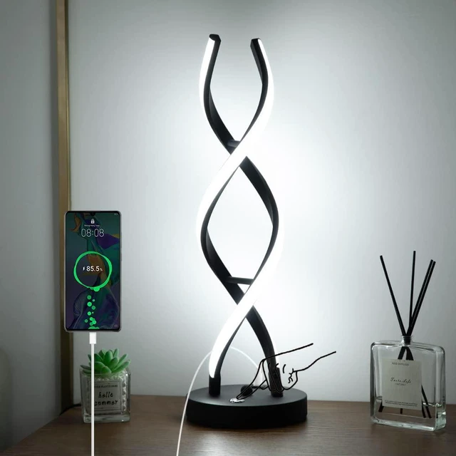 Alt view image 6 of 7 - LED Modern Table Lamp, Stepless Dimmable Spiral Table Lamps for Bedroom, 3 Colors Touch Control Bedside Nightstand Lamp with 1 USB Charging Ports, Desk Lamps for Living Room Office (Black)