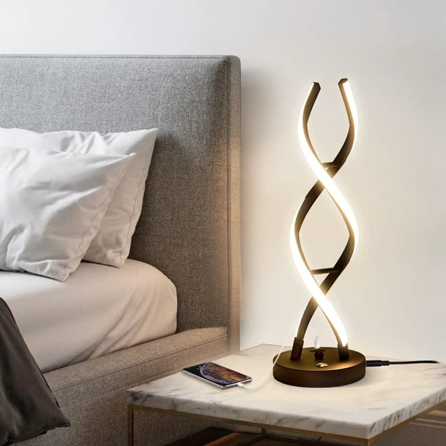 Alt view image 7 of 7 - LED Modern Table Lamp, Stepless Dimmable Spiral Table Lamps for Bedroom, 3 Colors Touch Control Bedside Nightstand Lamp with 1 USB Charging Ports, Desk Lamps for Living Room Office (Black)