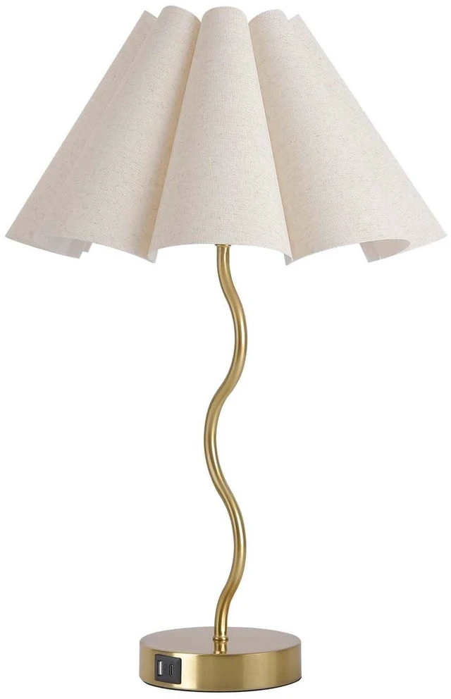 Main image of Touch Control Table Lamp with USB Ports, 22 Tall Gold Bedside Lamp with 3-Way Dimmable E26 Bulb, Fabric Shade & Curved Metal Stem, Modern Nightstand Lamp for Bedroom, Living Room, Office