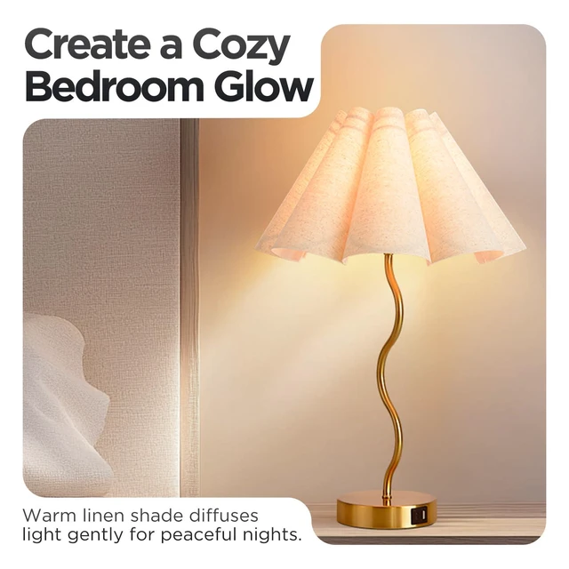 Alt view image 2 of 7 - Touch Control Table Lamp with USB Ports, 22 Tall Gold Bedside Lamp with 3-Way Dimmable E26 Bulb, Fabric Shade & Curved Metal Stem, Modern Nightstand Lamp for Bedroom, Living Room, Office