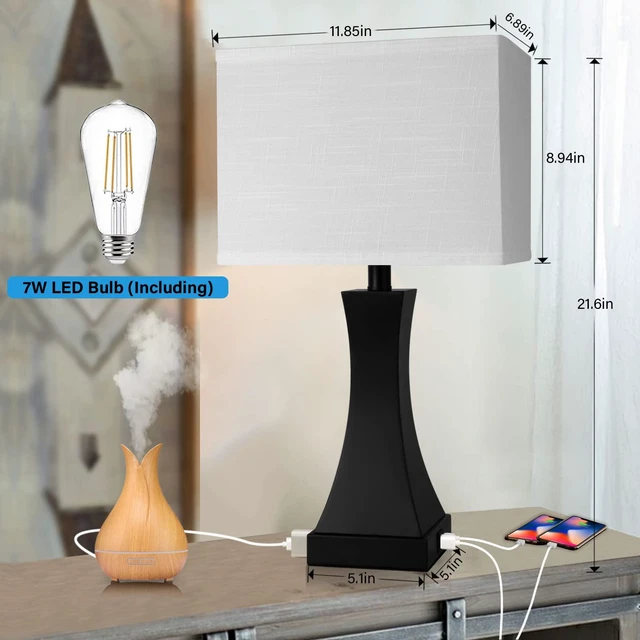 Alt view image 4 of 6 - Table Lamp for Bedroom 3-Way Dimmable Touch Control Bedside Lamp with USB A+C Port & AC Outlet 21.6" Tall Nightstand Lamp for Living Room Office and Hotel Bulb Included