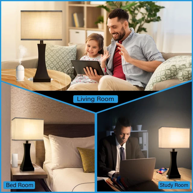 Alt view image 5 of 6 - Table Lamp for Bedroom 3-Way Dimmable Touch Control Bedside Lamp with USB A+C Port & AC Outlet 21.6" Tall Nightstand Lamp for Living Room Office and Hotel Bulb Included