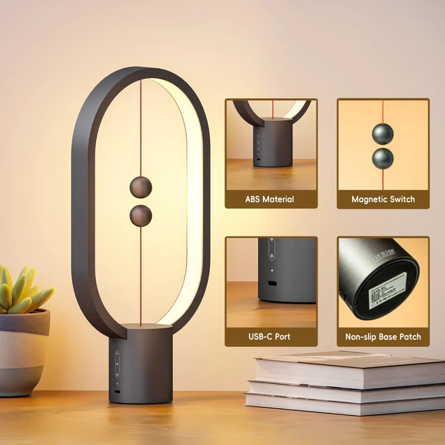 Alt view image 2 of 7 - Table Lamp for Bedroom - Balance Lamp,Bedside Lamp with Touch Dimmer,Nightstand Lamp,3 Level Brightness Rechargered Night Light for Home,Office,College Dorm (Black)