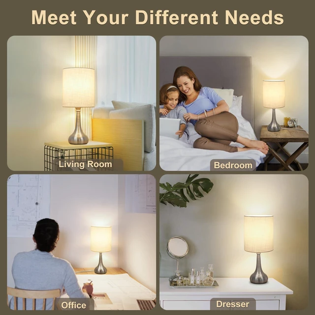 Alt view image 5 of 7 - Touch Control Table Lamp, 3 Way Dimmable Simple Night Light Lamp with White Lampshade Silver Metal Base, Small Bedside Table Lamp for Bedroom, Office, Dorm, A19 9W 3000K Bulb Included