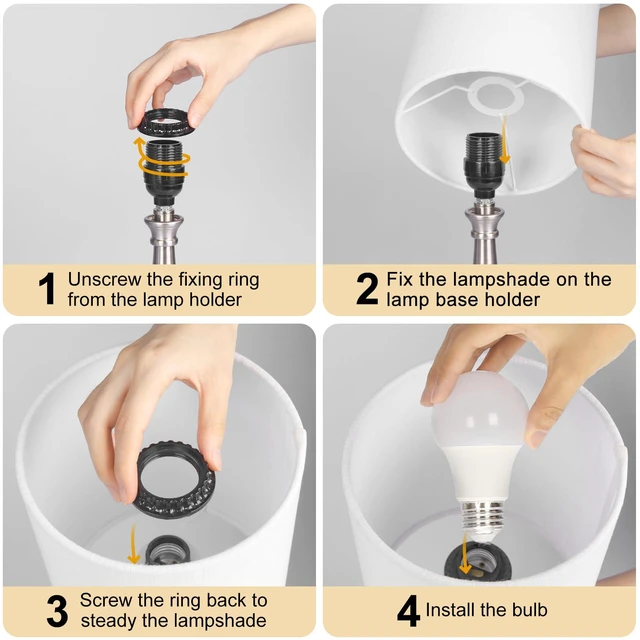 Alt view image 6 of 7 - Touch Control Table Lamp, 3 Way Dimmable Simple Night Light Lamp with White Lampshade Silver Metal Base, Small Bedside Table Lamp for Bedroom, Office, Dorm, A19 9W 3000K Bulb Included