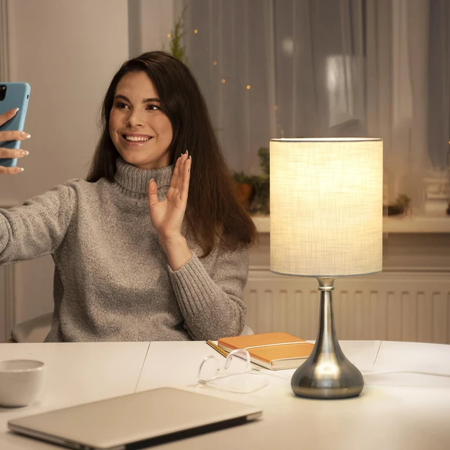 Alt view image 7 of 7 - Touch Control Table Lamp, 3 Way Dimmable Simple Night Light Lamp with White Lampshade Silver Metal Base, Small Bedside Table Lamp for Bedroom, Office, Dorm, A19 9W 3000K Bulb Included