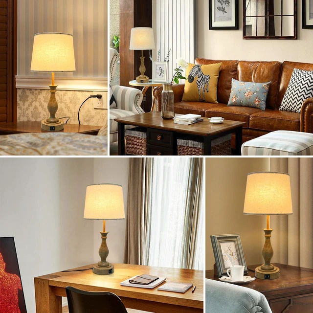 Alt view image 6 of 7 - Farmhouse Table Lamp Touch Control 3-Way Dimmable Table Lamp, Modern Nightstand Lamp with 2 USB Port Bedside Desk Lamp with Fabric Shade for Living Room (Pack 1-Beige Shade & Touch)