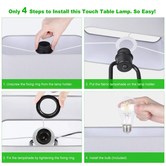 Alt view image 6 of 7 - Bedside Touch Control Table Lamps, 3 Way Dimmable Nightstand Lamp | Dual USB Charging Ports 1 AC Outlet, Grey Fabric Shade, Desk Lamp for Bedroom Living Room with 5000K LED Bulb