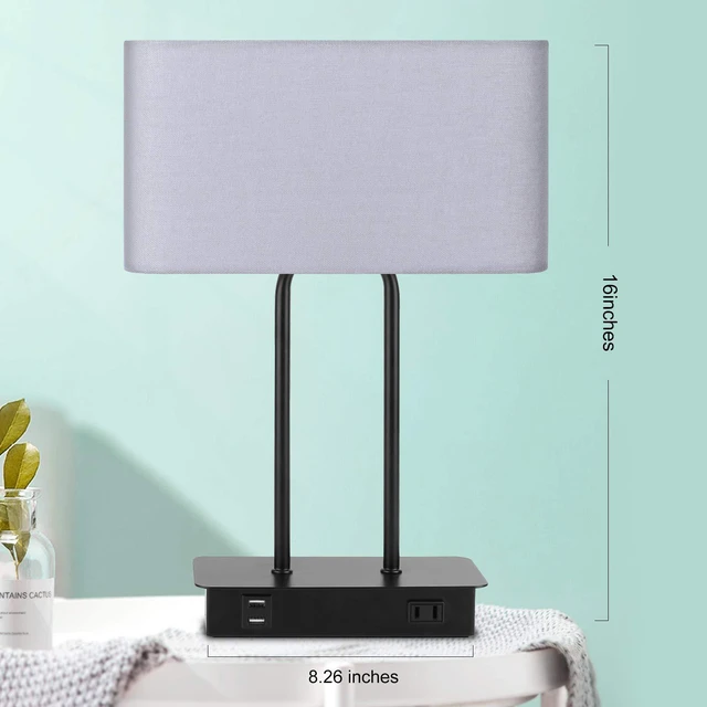 Alt view image 7 of 7 - Bedside Touch Control Table Lamps, 3 Way Dimmable Nightstand Lamp | Dual USB Charging Ports 1 AC Outlet, Grey Fabric Shade, Desk Lamp for Bedroom Living Room with 5000K LED Bulb