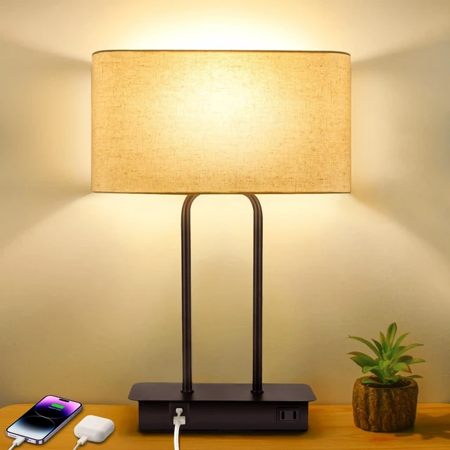 Main image of 16 Table Lamp for Bedroom, Bedside Nightstand Lamp with LED Bulb | 3-Way Dimmable, Touch Control, 2 USB Charging Ports, AC Outlet, Modern Style, Soft Warm White Lighting