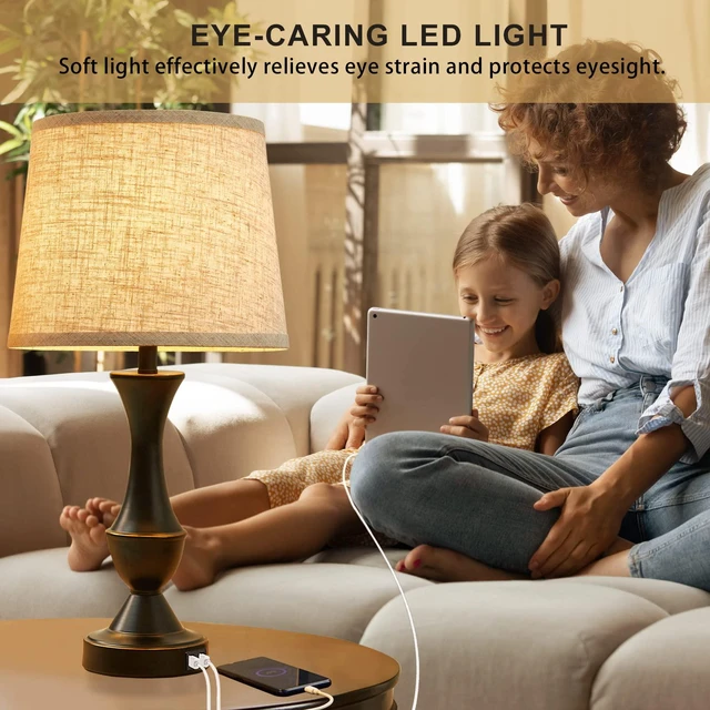 Alt view image 5 of 7 - Upgraded Touch Table Lamps Set of 2, 22" Tall Bedside Lamps | USB C+A Ports, Dimmable Nightstand Lamps for Bedroom, Living Room, Office, Black Lamp with Beige Lampshade, Bulb Included
