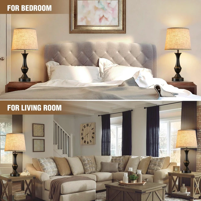 Alt view image 7 of 7 - Upgraded Touch Table Lamps Set of 2, 22" Tall Bedside Lamps | USB C+A Ports, Dimmable Nightstand Lamps for Bedroom, Living Room, Office, Black Lamp with Beige Lampshade, Bulb Included