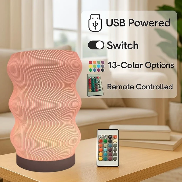 Alt view image 3 of 7 - Wave Table Lamp - Modern Bedside Light for Bedroom, Desk, Nightstand, or Office - Mood Lighting Lamp - Eco-Friendly Gift Idea - Unique Home Decor - LED Night Light