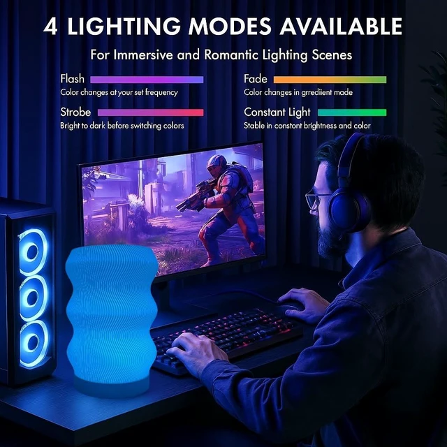 Alt view image 6 of 7 - Wave Table Lamp - Modern Bedside Light for Bedroom, Desk, Nightstand, or Office - Mood Lighting Lamp - Eco-Friendly Gift Idea - Unique Home Decor - LED Night Light
