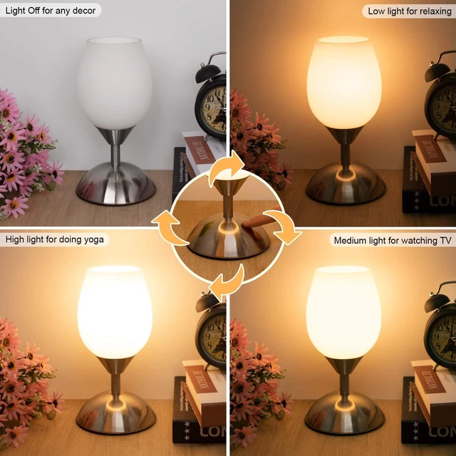 Alt view image 4 of 7 - Small Touch Lamp for Bedroom Nightstand, 3-Way Dimmable Bedside Lamps Opal Glass Desk Lamp Silver Base, Tiny Table Lamp for Small Spaces Ambient Lighting for Living Room, E12 Bulb Included