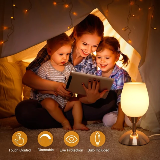 Alt view image 2 of 7 - Small Touch Lamp for Bedroom Nightstand, 3-Way Dimmable Bedside Lamps Opal Glass Desk Lamp Silver Base, Tiny Table Lamp for Small Spaces Ambient Lighting for Living Room, E12 Bulb Included