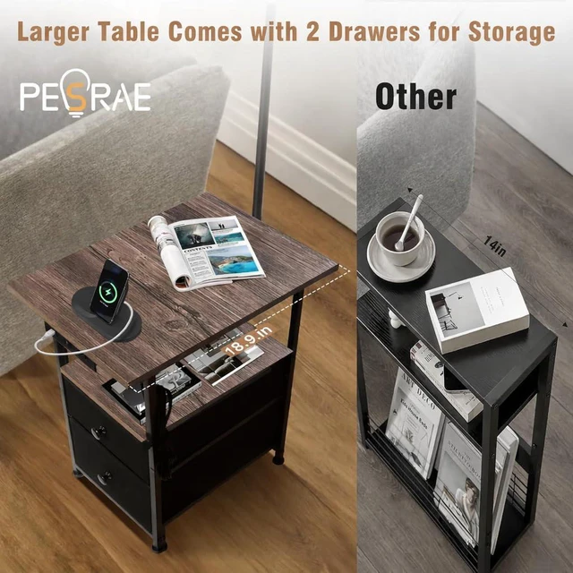 Alt view image 5 of 6 - Floor Lamp with Table & 2 Drawers, End Table with Lamp, Natural Wood | Charging Station with USB, Type-C & AC Outlet; 9W LED Bulb with 3 Color Temperatures for Bedroom, Living Room & Home Office